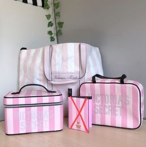 *NWOT* Victoria’s Secret Pink Stripe Travel Cosmetic Bags 3 Piece Set Bundle